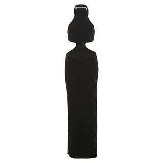 Halter hollow out solid cut out maxi dress