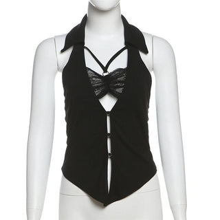 Turnover collar halter lace hem o ring top