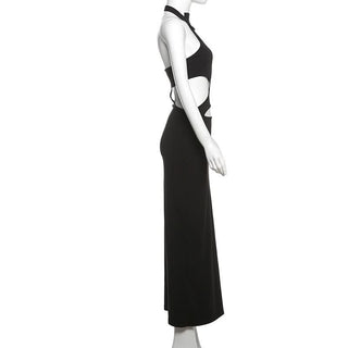 Halter hollow out solid cut out maxi dress