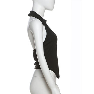 Turnover collar halter lace hem o ring top