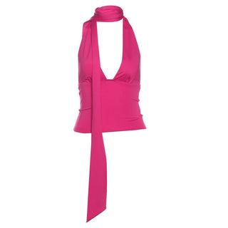 V neck halter backless solid top