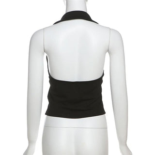 Turnover collar halter lace hem o ring top