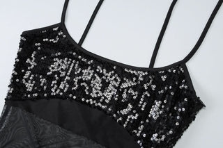 U neck glitter mesh cami maxi dress