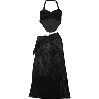 Halter hollow out high slit maxi skirt set