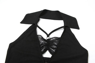Turnover collar halter lace hem o ring top