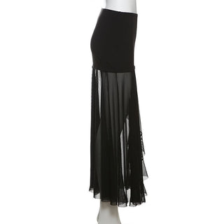 Mesh patchwork high slit maxi skirt