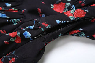 Off shoulder long sleeve flower print PU leather 2 piece mini dress