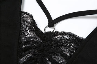 Turnover collar halter lace hem o ring top