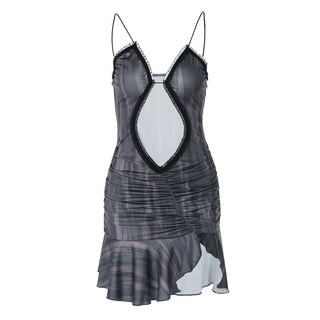 Hollow out ruffle ruched cami cut out mini dress