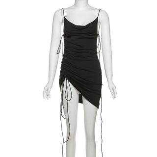Drawstring cowl neck cami mini dress
