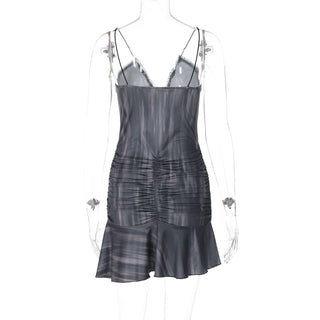 Hollow out ruffle ruched cami cut out mini dress