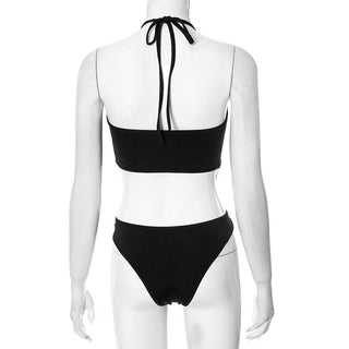 Halter hollow out metal chain o ring bodysuit