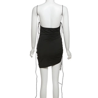 Drawstring cowl neck cami mini dress