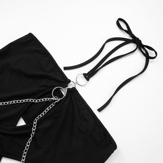 Halter hollow out metal chain o ring bodysuit