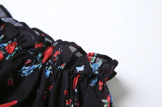 Off shoulder long sleeve flower print ruffle mini dress