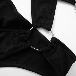 Halter hollow out metal chain o ring bodysuit