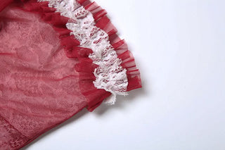 Halter ruffle mesh lace hem top