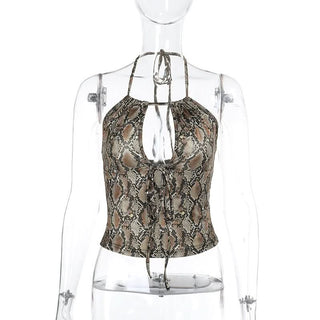 Snakeskin print halter hollow out cut out top