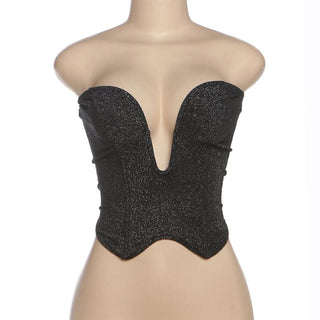 V neck glitter lace up tube top