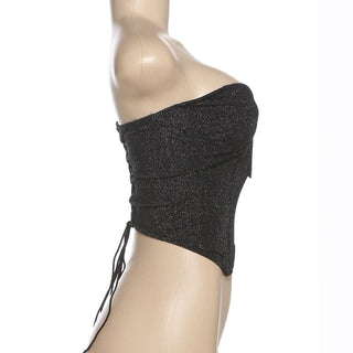 V neck glitter lace up tube top