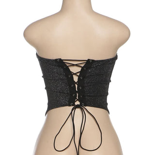 V neck glitter lace up tube top