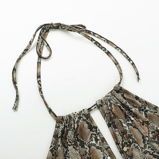 Snakeskin print halter hollow out cut out top