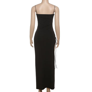 Spaghetti strap high slit lace up cami maxi dress