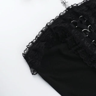 Ruffle halter lace up lace tube top