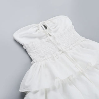 Smocked ruffle self tie mini dress