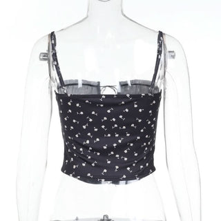 Flower print ruched lace up cami top