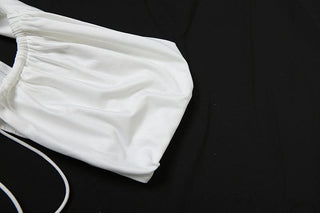 Off shoulder self tie ruched mini skirt set