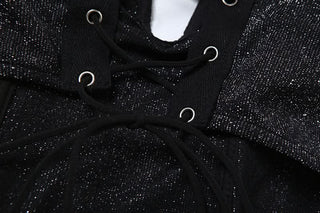 V neck glitter lace up tube top