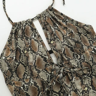 Snakeskin print halter hollow out cut out top