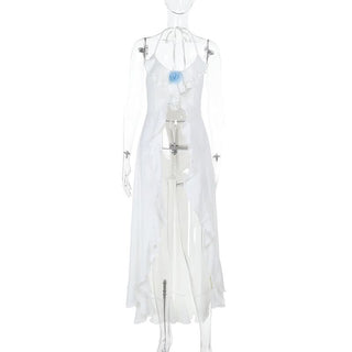 V neck flower applique ruffle cami top