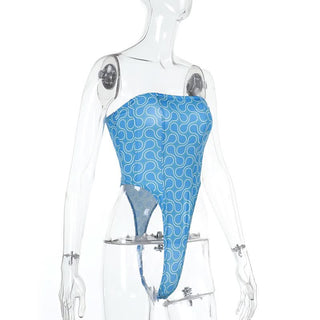Print backless corset tube bodysuit
