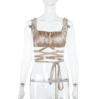 Square neck self tie ruched cami top