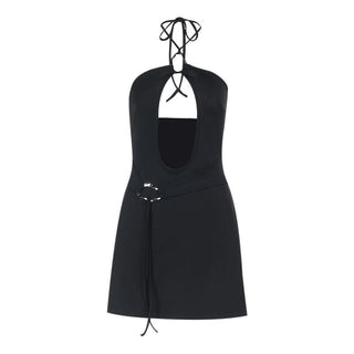 Halter metal ring hollow out cut out mini dress