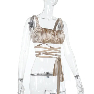 Square neck self tie ruched cami top