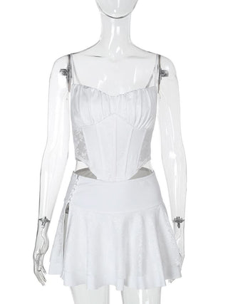 Corset lace button slit cami mini skirt set