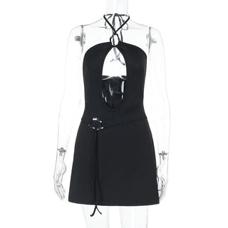 Halter metal ring hollow out cut out mini dress