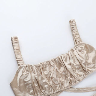 Square neck self tie ruched cami top