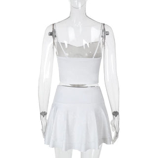 Corset lace button slit cami mini skirt set