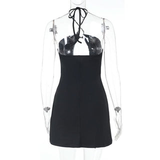 Halter metal ring hollow out cut out mini dress