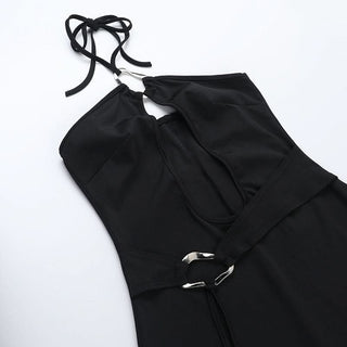 Halter metal ring hollow out cut out mini dress