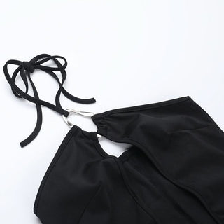 Halter metal ring hollow out cut out mini dress