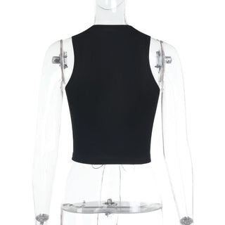 Lace up hollow out ruffle solid crop cut out top