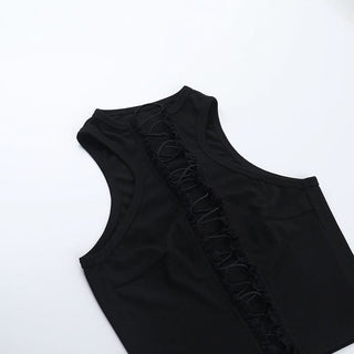 Lace up hollow out ruffle solid crop cut out top