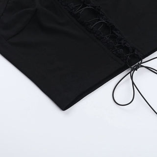 Lace up hollow out ruffle solid crop cut out top