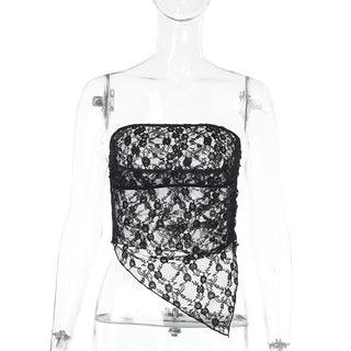 Irregular lace see through solid tube top