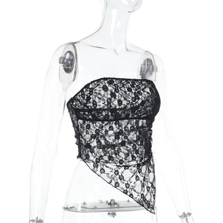 Irregular lace see through solid tube top